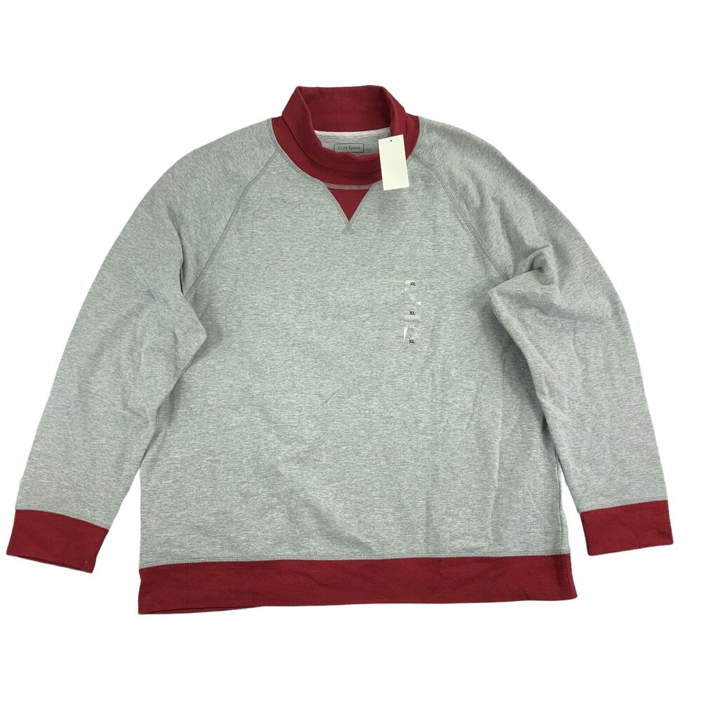 Club Room Mens Fleece Long Sleeve Colorblock Turtleneck Sweater Gray Red XL